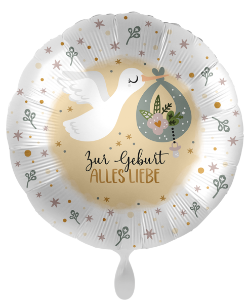 Folienballon - Zur Geburt alles Liebe, Storch - ø 43cm
